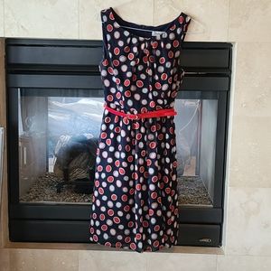 Blue, Red, White, and tan dress